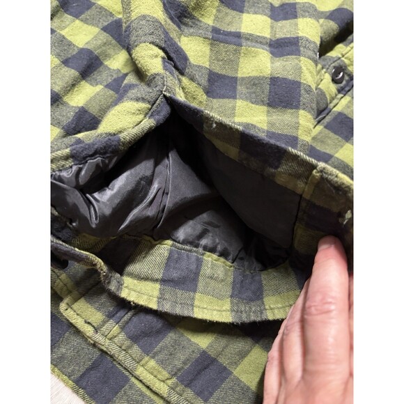 Dickies Work Shirt Jacket Green Plaid Flannel Sherpa Lined Button Down 4 Pockets - Picture 8 of 9